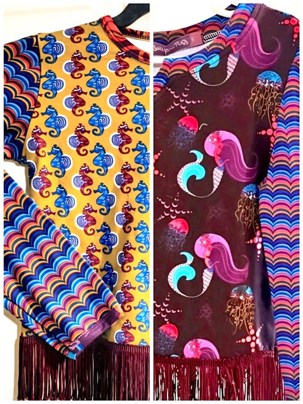Lot of 2 NWT Girls Jelly the Pug Seahorse, Mermaid Tops w/ Fringe, Size 5T